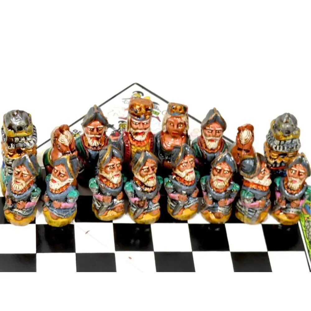 Handcrafted Wooden Peruvian Chess Set   Portable Aztecs Mayans Incas vs Spanish